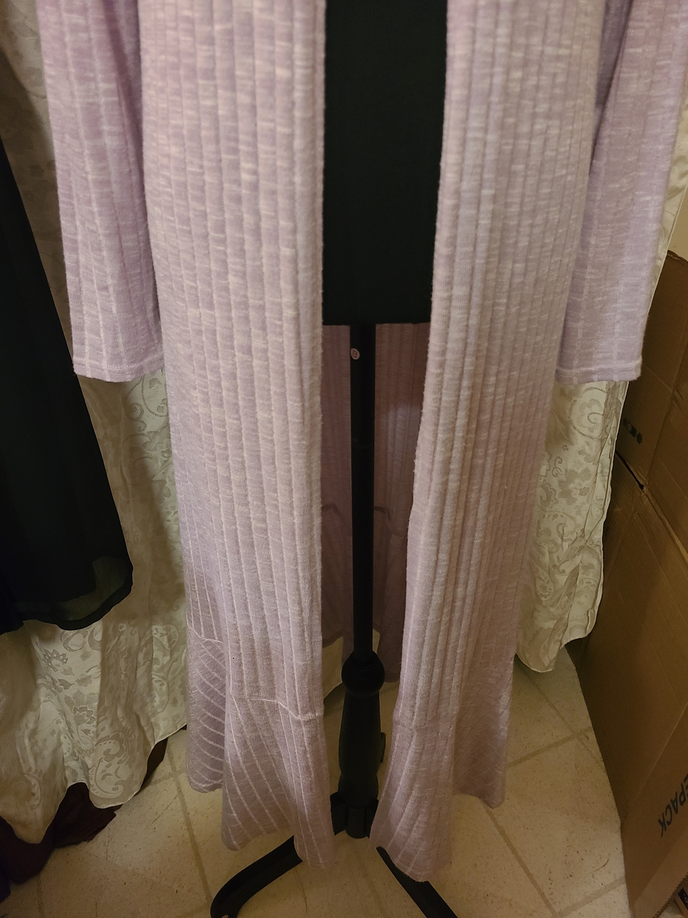 Lisa Rinna Collection Lavender Ribbed Long Open-Front Cardigan - Picture 6 of 7